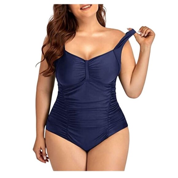 Daci Womens Tummy Control Backless 18W Plus Size Swimwear Adjustable Straps Blue - Picture 2 of 9